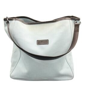 Longchamp Blue Canvas Leather Trim Hobo Shoulder Bag Purse 13x12"